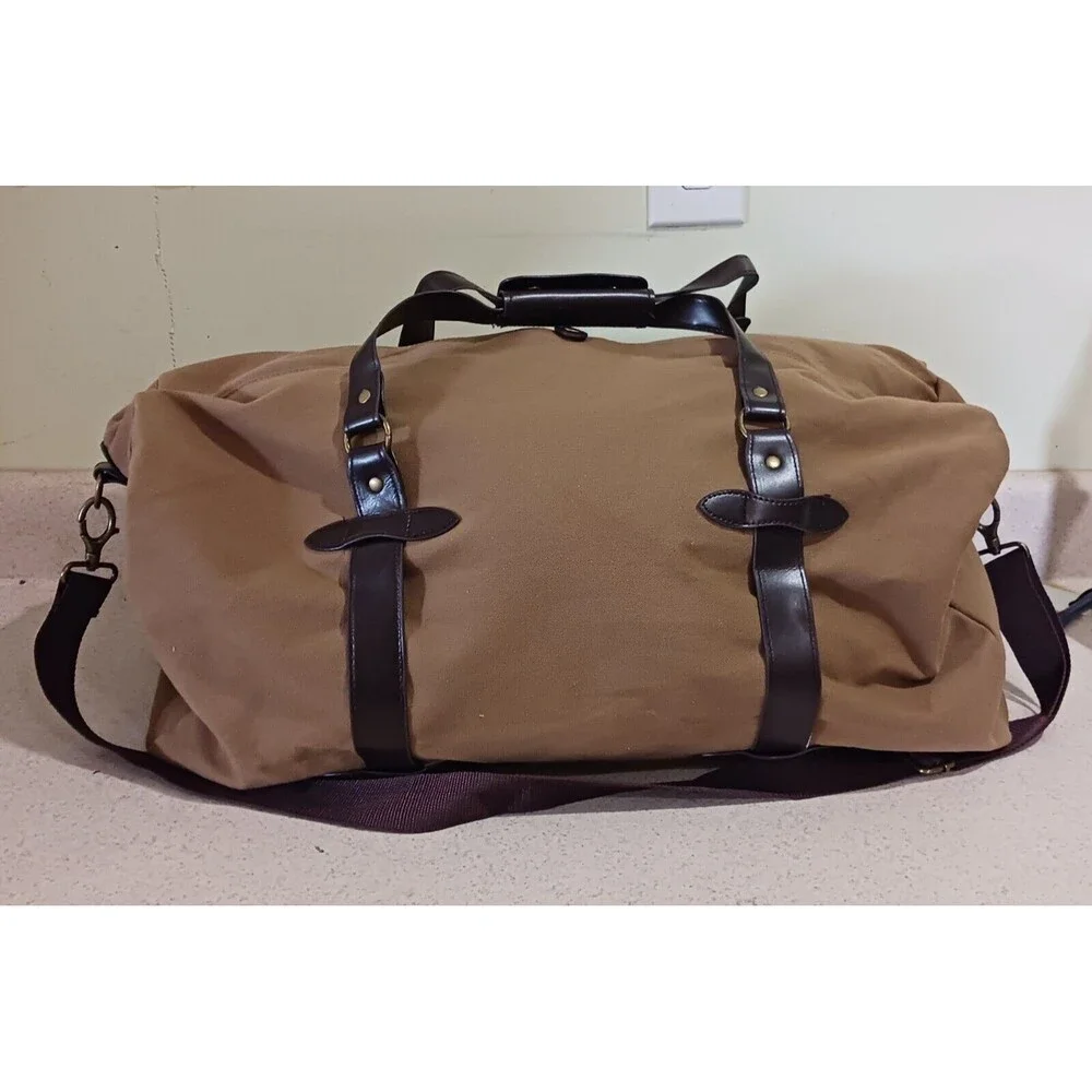 Studio Outdoor Olive Duffel Bag Canvas Faux Trim W Strap Grizzly Bear Graphic